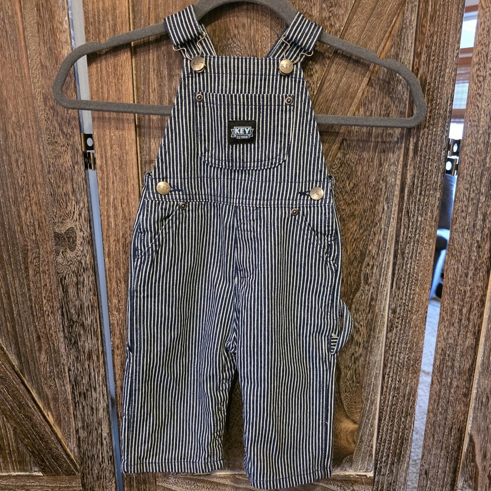 KEY Premium Railroad Striped Infant Overalls Size 9 Months‎ Farmer Pants Unisex